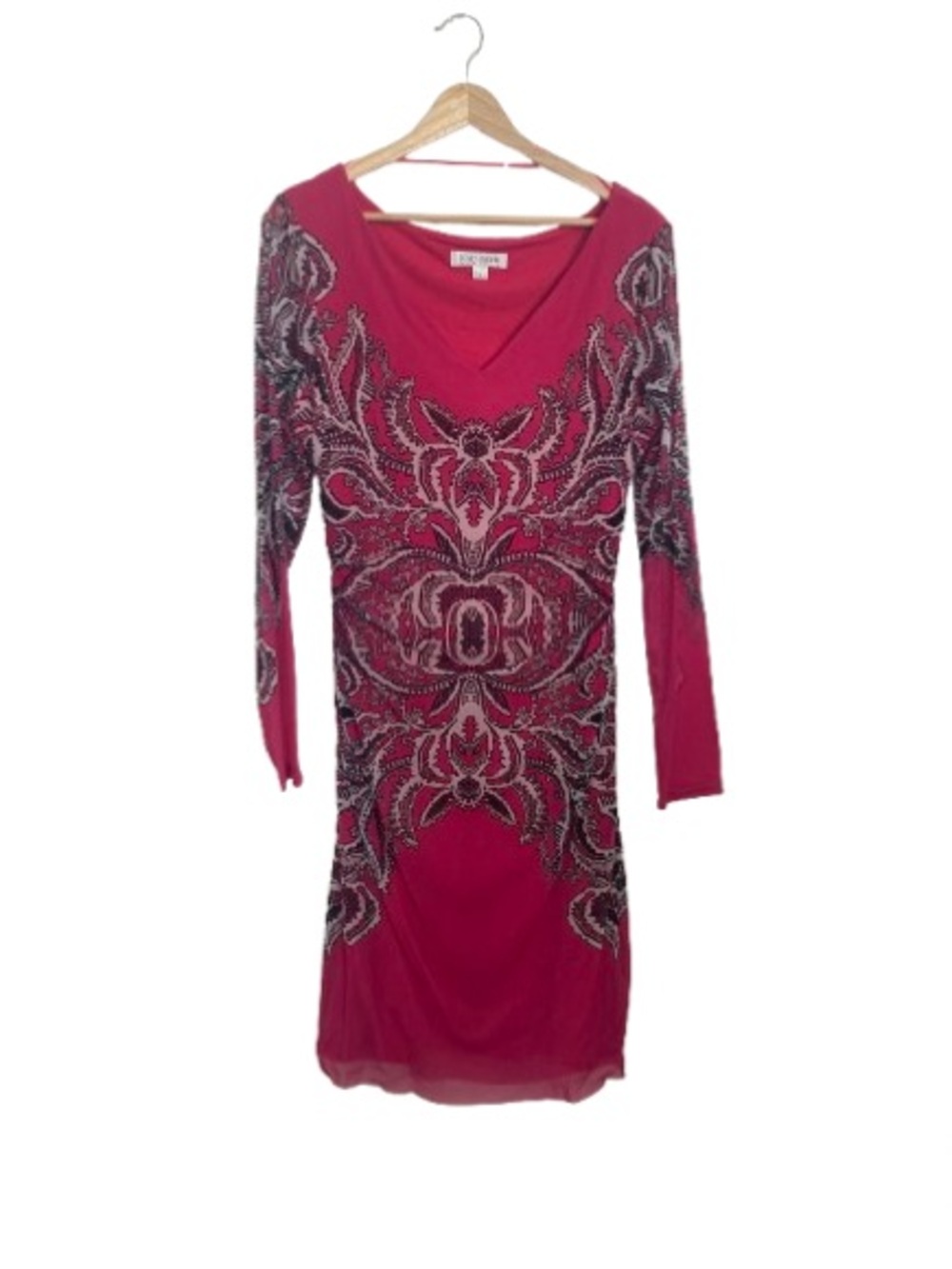 Kay Unger Fuchsia Long Sleeve V-Neck Embellished Dress NWT L